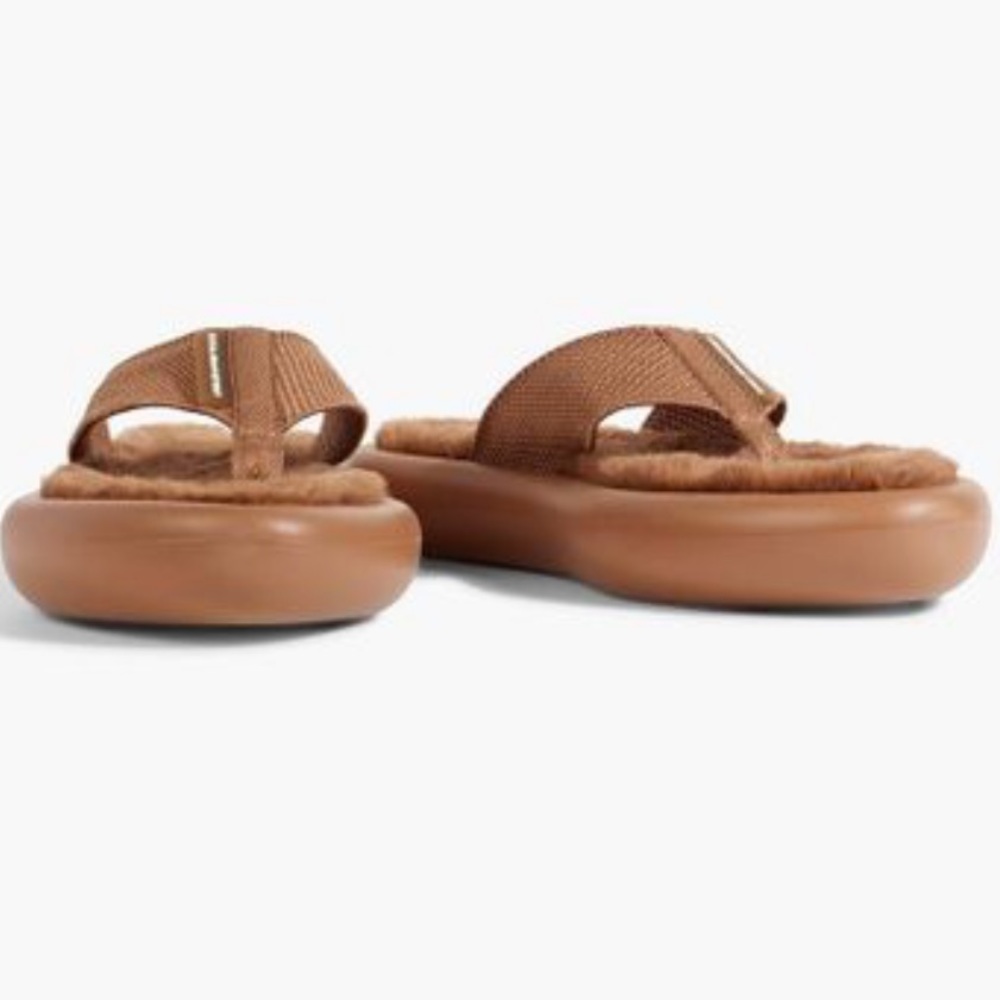 Stella McCartney Camel Brown Air Slide Faux-fur lined Canvas Flip Flops